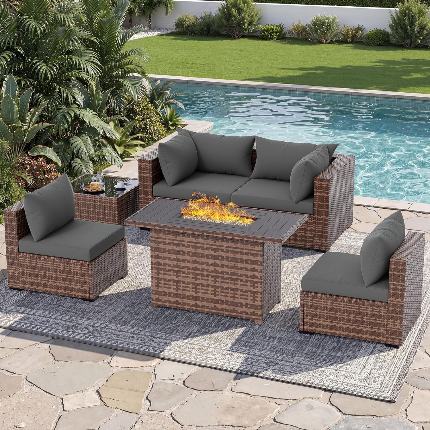 Outdoor Furniture Fire Table - Conjunto de Sofá Seccional para Exterior