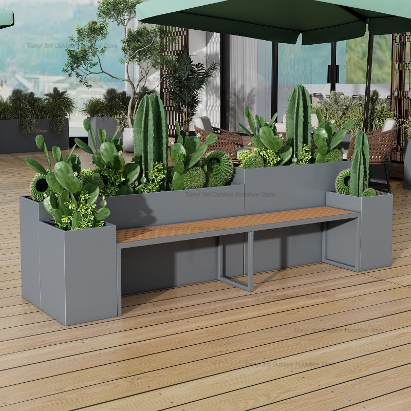 Outdoor Furniture Iron - Banco Jardineira Nórdico de Aço Inoxidável,