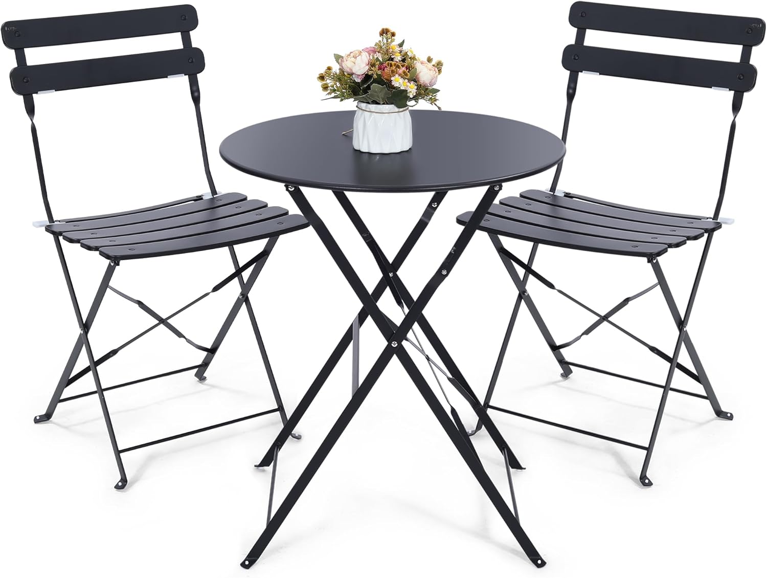 Outdoor Furniture Table And Chairs - Conjunto de bistrô dobrável preto de